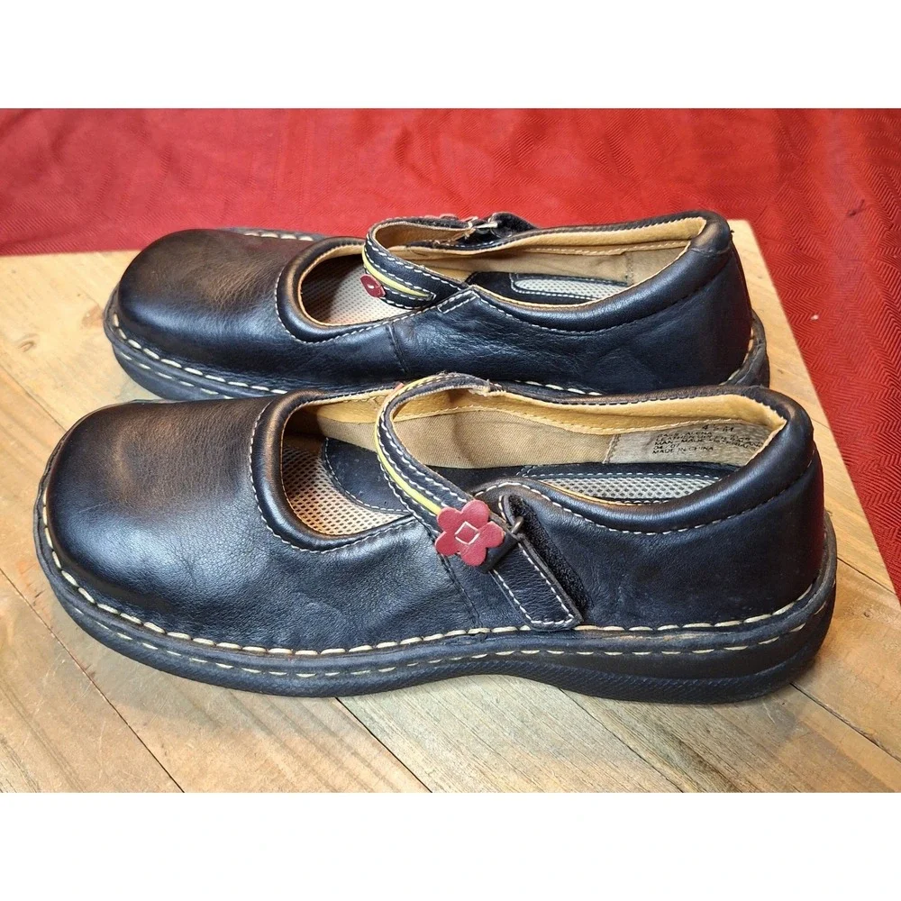 GH‎ Bass Alena Girls Black Leather Mary Jane Flower Shoes Size 4.5 M